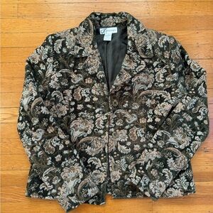 green and brown vintage paisley floral tapestry blazer jacket